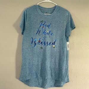 🦋 NWT Charming Charlie 4th of July Patriotic Red White Blessed Linen America USA